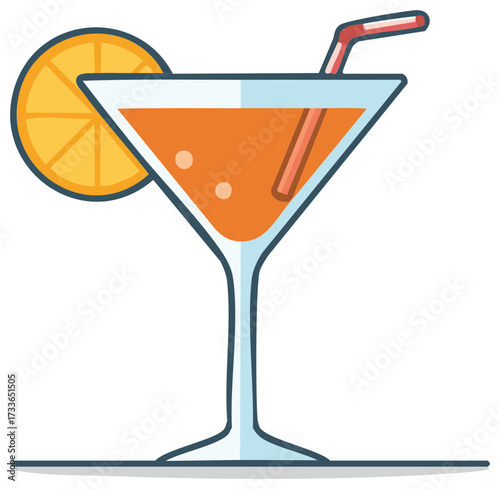 Refreshing Orange Cocktail Drink with Straw and Fruit Slice Illustration for Drink Designs