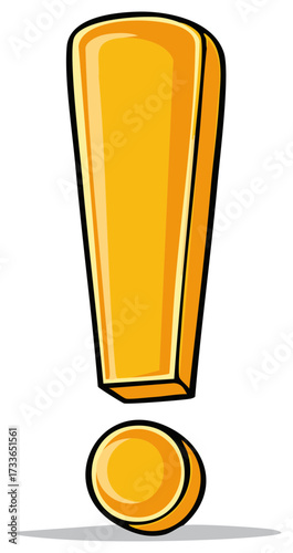 Shiny yellow cartoon exclamation mark 3D vector graphic illustration