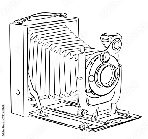 A sketch of vintage film photo camera.
