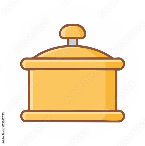 Simple yellow cooking pot with lid icon vector illustration. Cartoon casserole dish or tureen for food.