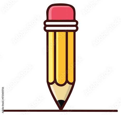 Simple yellow pencil drawing a neat line with a pink eraser school and education concept