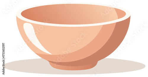 Empty ceramic bowl illustration in peach color tones with shadow casting