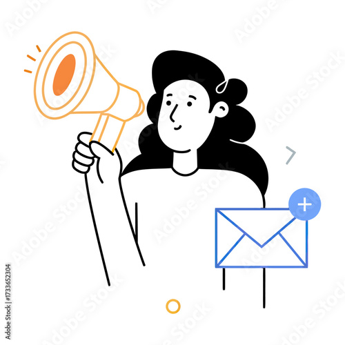 Dynamic megaphone announces new email notification with vibrant digital communication and business growth concepts for modern marketing strategies