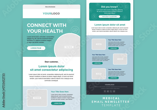 Medical and Healthcare email newsletter template in teal green color