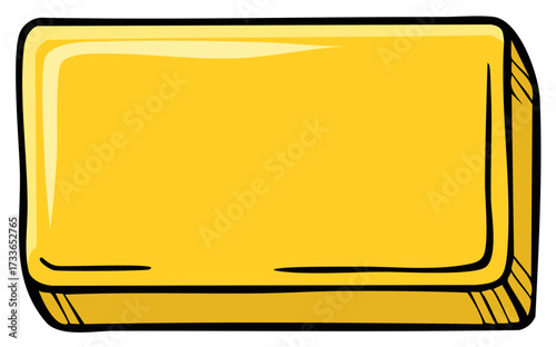 Hand drawn cartoon illustration of a shiny yellow gold bar bullion ingot