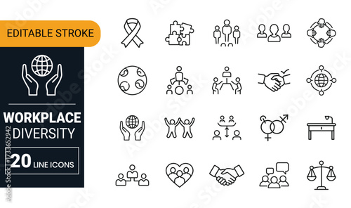 Workplace Diversity and Inclusion Icons Set with Global Collaboration and Teamwork Symbols vector