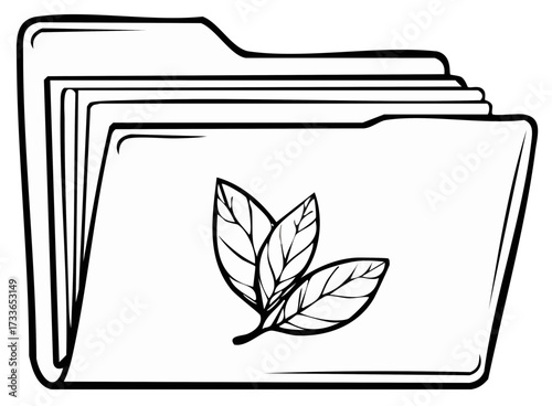 Hand drawn illustration of stacked document folders with a leaf motif
