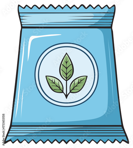 Blue Seed Packet with Green Leaves Icon Agriculture Seedling Packaging, Gardening Supplies Icon, Herb Garden Product Illustration