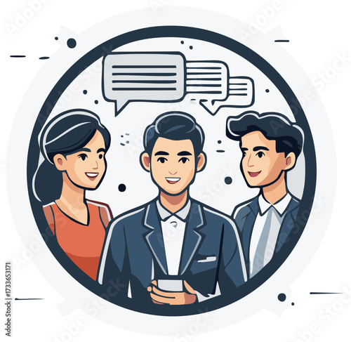 Business People Cartoon Group with Chat Bubble Communication