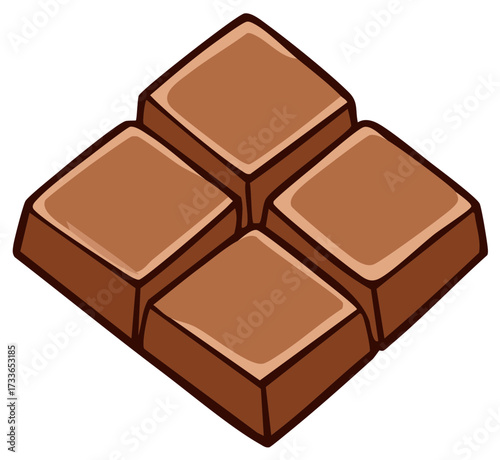 Cartoon-Style Chocolate Bar: Delicious Dessert Delight with Classic Squares in Brown Colors