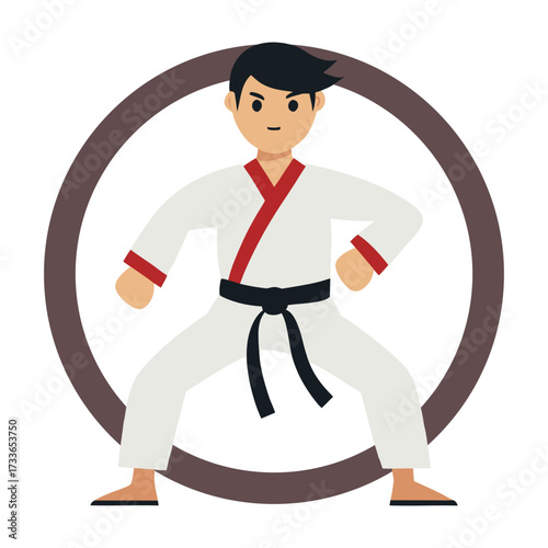 Fighters flat icons set with karate taekwondo and other martial arts sport