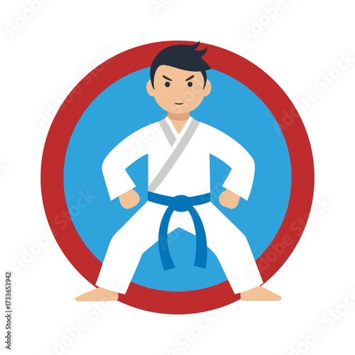 Fighters flat icons set with karate taekwondo and other martial arts sport
