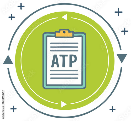 Illustration of ATP clipboard inside arrows, green, isolated