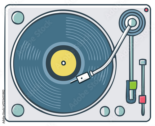 Vintage Record Player Turntable with Vinyl LP Illustration