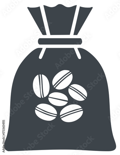 Coffee bean sack illustration, dark grey, isolated on a light background