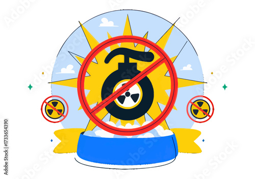 Stop nuclear threats and embrace a safer, cleaner world with this impactful symbol of peace and environmental protection, urging global cooperation for a sustainable future.