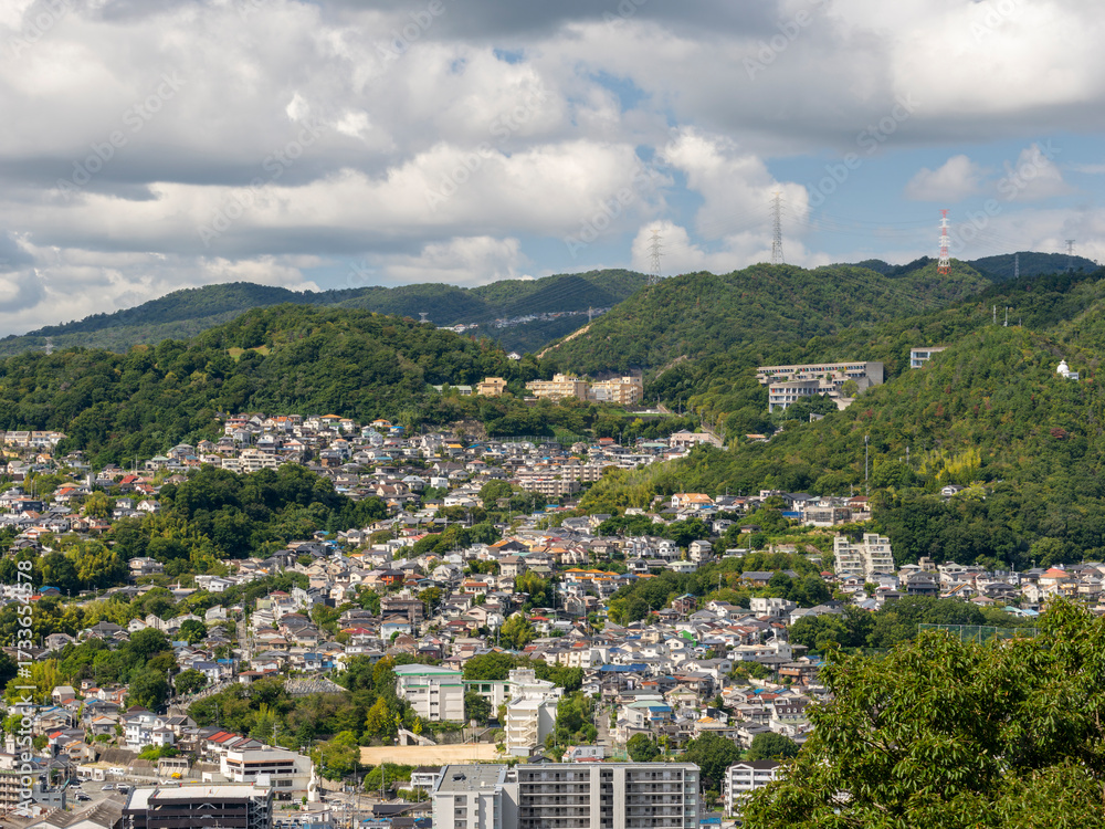 Obraz premium 斜面に造成された住宅地の風景