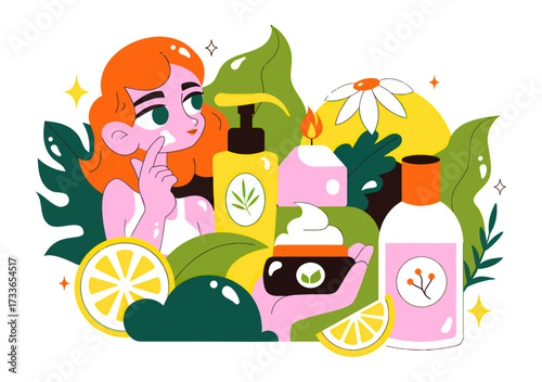 Radiant self care routine with natural skincare products and fresh citrus elements promoting healthy glowing skin and holistic well being