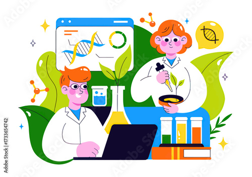 Scientists collaborate on groundbreaking research exploring DNA and plant growth, utilizing advanced technology and laboratory equipment for innovative discoveries in biology and medicine