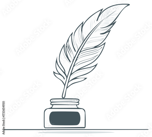 Classic Quill Pen and Inkwell Sketch for Writing and Calligraphy