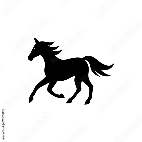 Silhouette art depicting a horse running with its mane and tail flowing freely