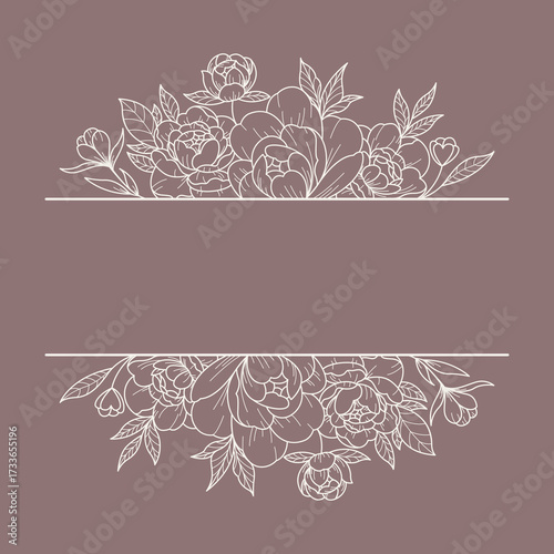 Decorative Floral Border Vector Design Images, Title Name Border flower Hand Draw Decoration, Name Border, leaf Hand Draw. flower frame with blue flowers. Hand drawn mono line floral background.