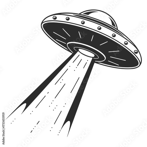 Flying saucer with a focused beam of light alien extraterrestrial