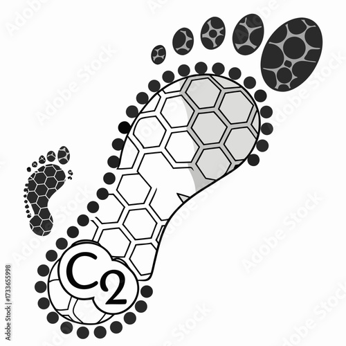 Footprint with honeycomb pattern and C O2 symbol carbon dioxide