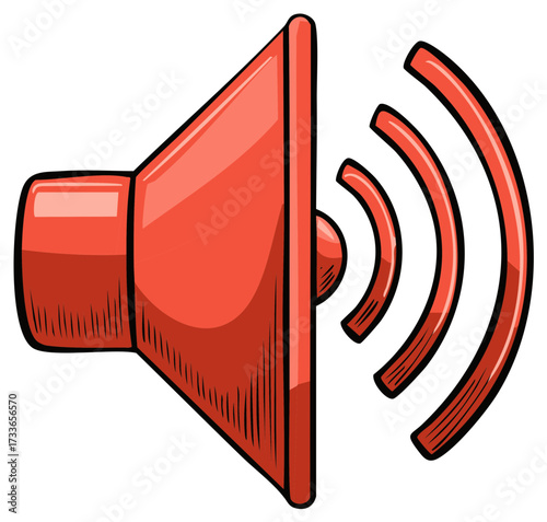 Illustration of a red speaker with sound waves emanating from it