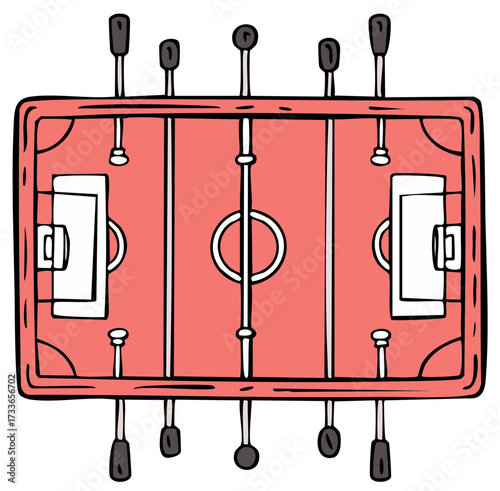 Illustrated Foosball Table Top View Game Room Recreation Artwork