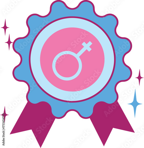 Empowering female pride symbol, vibrant pink and blue design for International Women's Day, celebrating equality, feminism, and women's rights advocacy with a modern flair