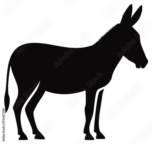 Clean dark monochrome vector graphic of a standing donkey profile