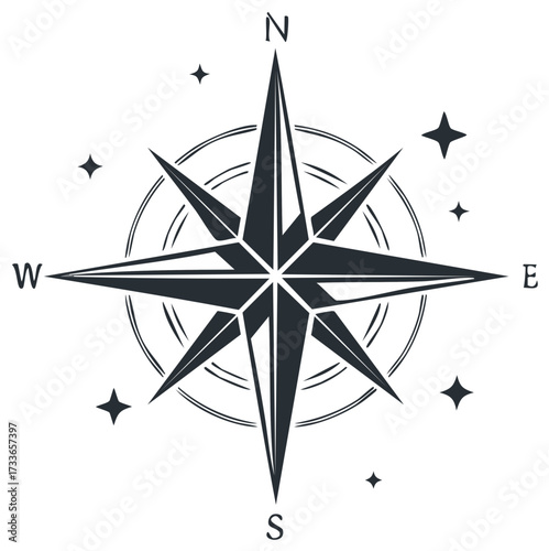 Nautical Compass Star Points North East South West Graphic