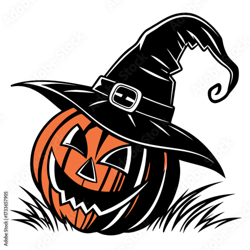 Halloween Pumpkin Wearing a Witch Hat jack o lantern