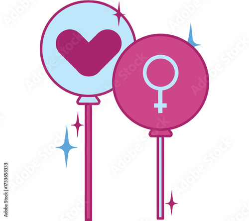 Celebrate joy and femininity with vibrant balloons featuring a heart and female symbol, perfect for festive occasions and special events
