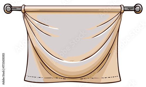 Blank cloth banner or curtain hanging from a decorative pole vector illustration
