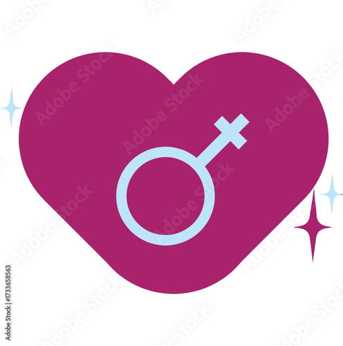 Empowering feminine symbol of strength and love shining brightly within a vibrant heart, celebrating womanhood and solidarity with sparkling accents