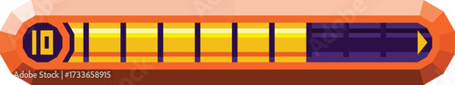 Status bar with loading indicator and level - geometric low-poly game interface element vector illustration in orange, yellow, and purple colors