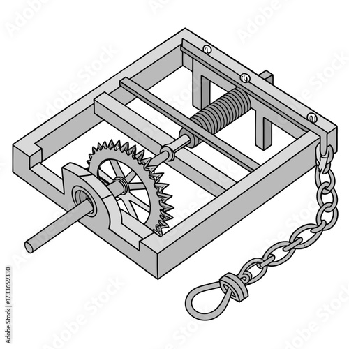 Isometric Mechanical Device with Gears and Chain mechanism