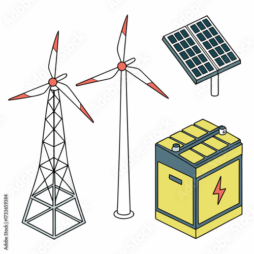 Isometric renewable energy components and battery wind turbine