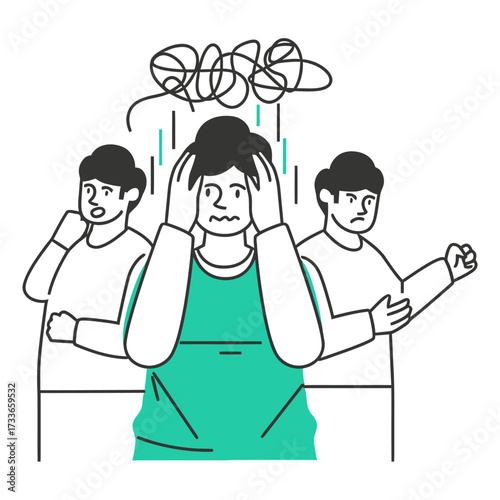 Overwhelmed person struggling with anxiety and stress surrounded by concerned onlookers, symbolizing mental health challenges and emotional burden effectively visualized for impactful communication.
