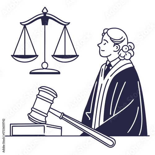 Judge with Gavel and Scales of Justice Outline legal