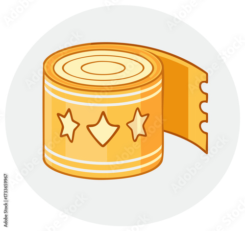 Gold Decorative Ribbon Roll with Star and Diamond Pattern Cartoon Illustration