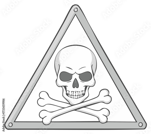 Vector illustration of a skull and crossbones in a triangular hazard warning sign