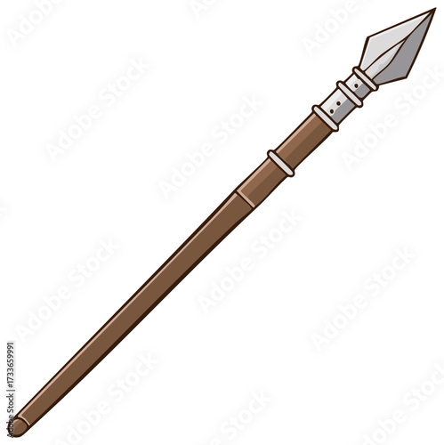 Simple cartoon illustration of a sharp spear weapon with brown handle and metal tip