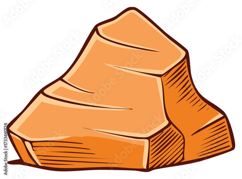 Stylized Orange Cartoon Rock with Shadowed Edges and Textured Detailing