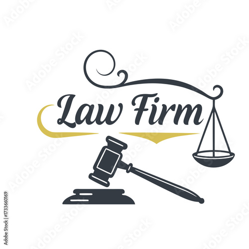 Law Firm Logo with Gavel and Scales of Justice legal symbol