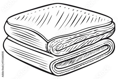 Stack of Soft Folded Blankets or Fabrics in Hand-Drawn Sketch Style