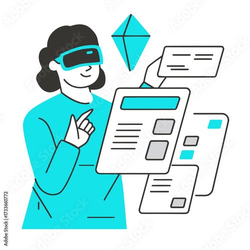 Immersive virtual reality experience exploring digital interfaces and futuristic data visualization, showcasing innovation and advanced technology in a modern, engaging way.