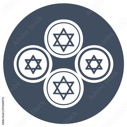 Four Star of David emblems within a circle. Symbolic religious design.